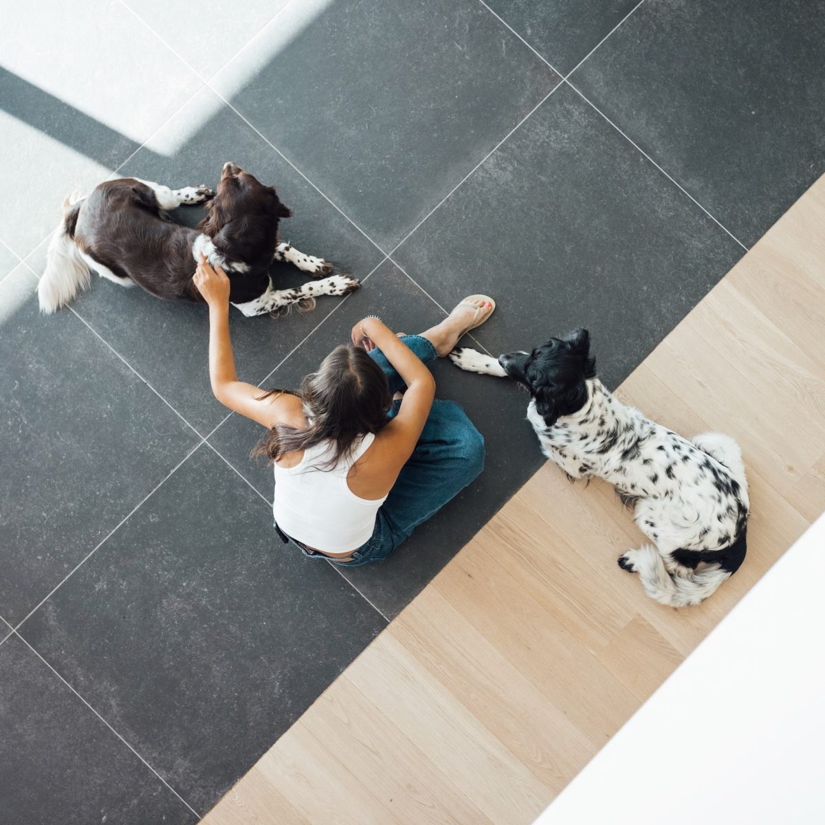 Tegelvloer-Kind-Honden
